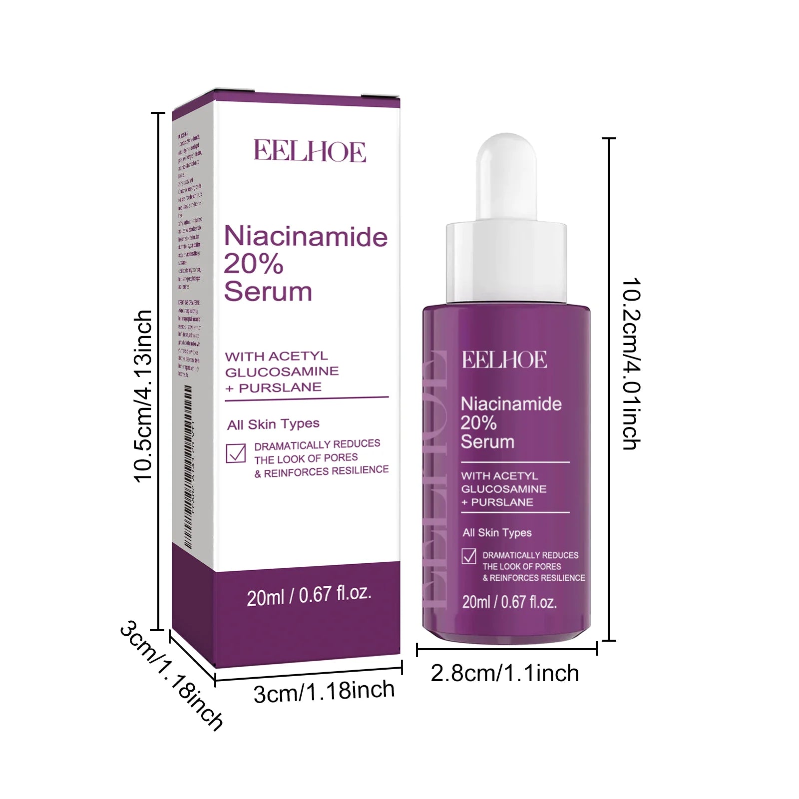 Anti-aging concentrate with 20% niacinamide B3 to combat discoloration and minimize enlarged pores. Fragrance and paraben-free. 20 ml.