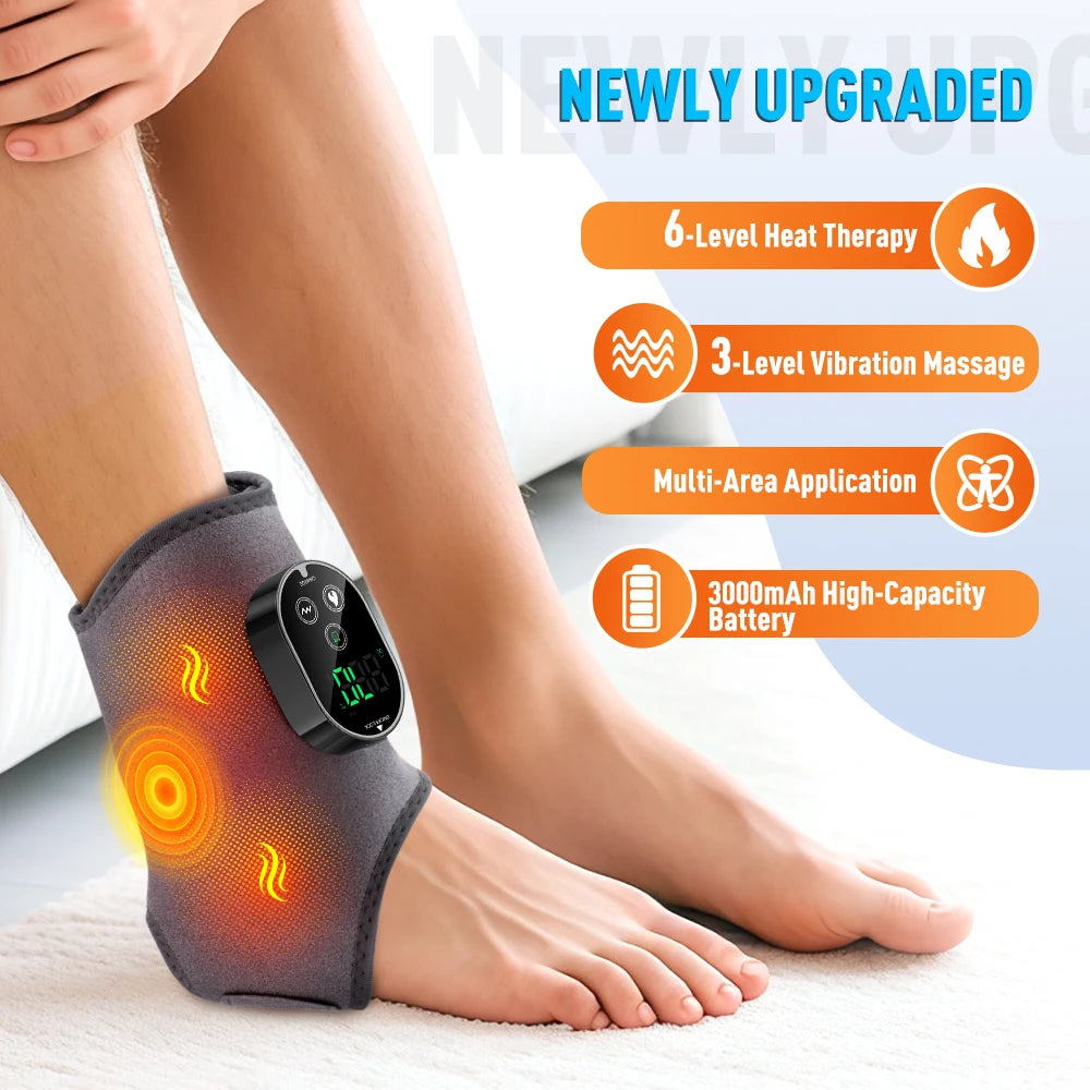 Masajeador de pies con doble motor, 6 niveles de calor, 3 niveles de vibración, masaje de pies y tobillos, compresa caliente y soporte de protección.