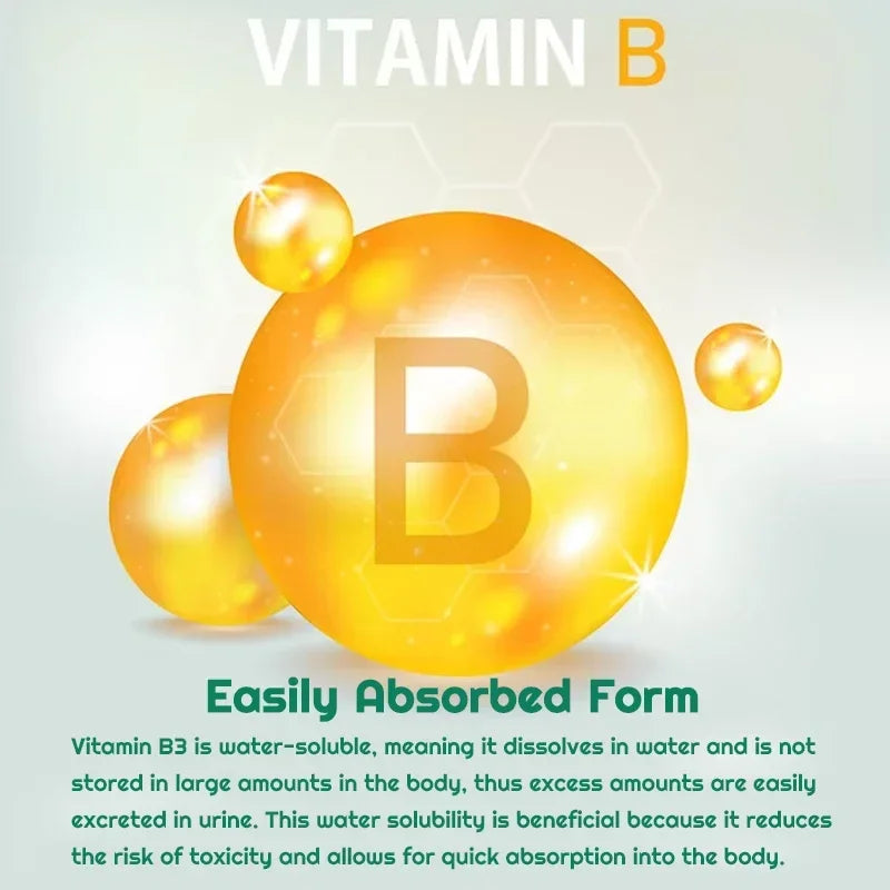 Cápsulas de niacinamida (vitamina B3): favorecen la función cerebral y la salud cardiovascular, aumentan la producción de energía y refuerzan el sistema inmunitario.