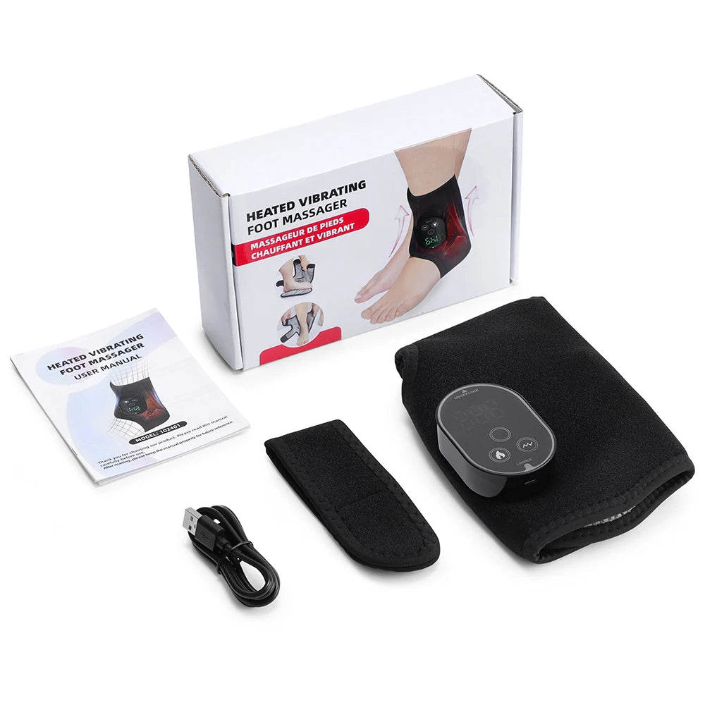 Masajeador de pies con doble motor, 6 niveles de calor, 3 niveles de vibración, masaje de pies y tobillos, compresa caliente y soporte de protección.