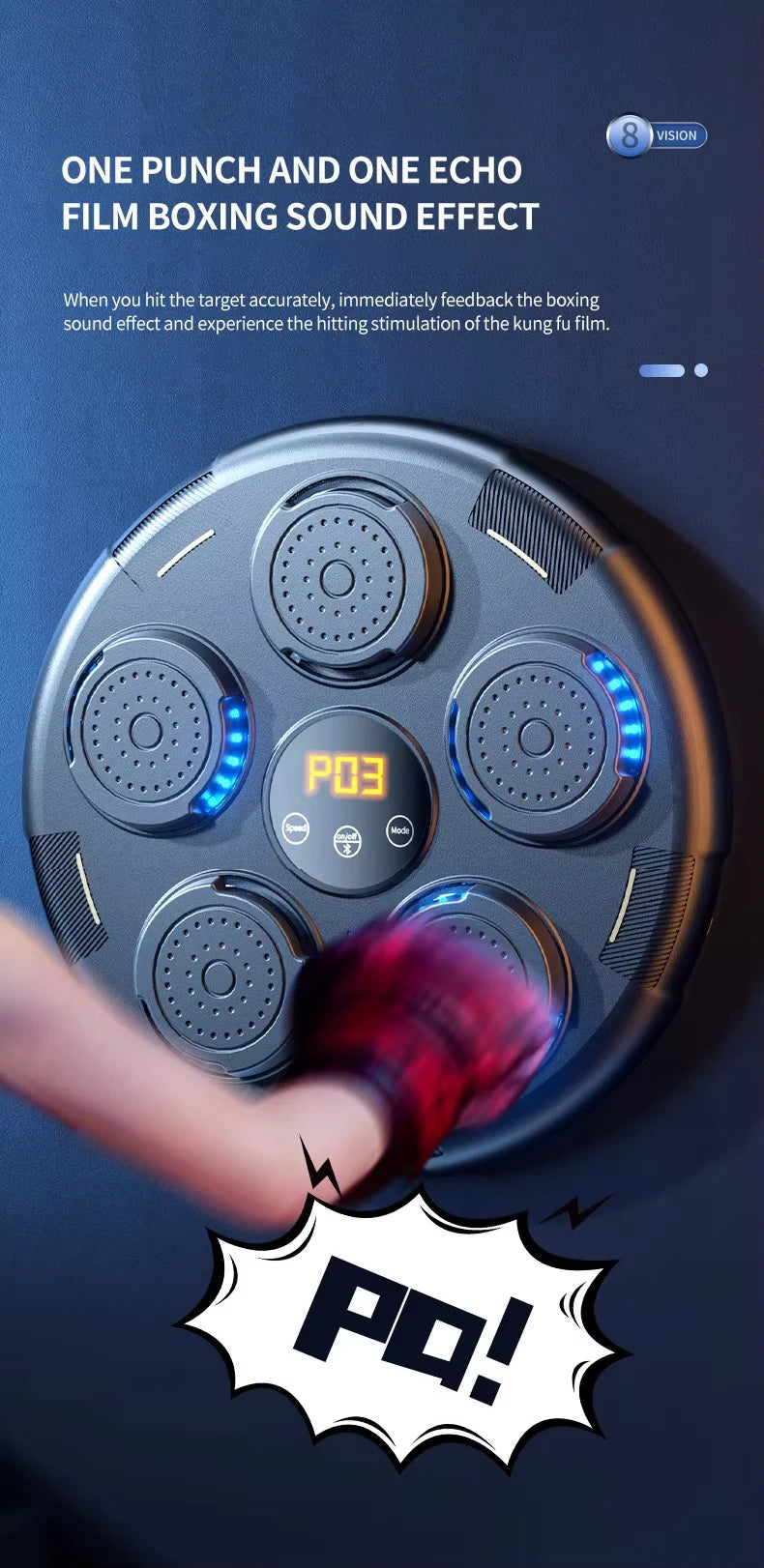 Máquina de boxeo con luces LED y música