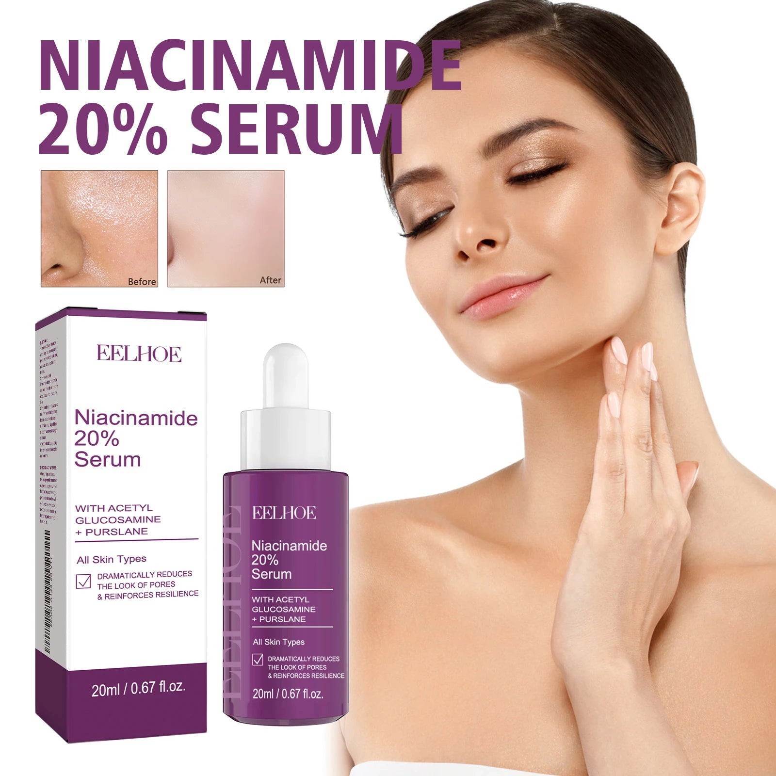 Concentrado antiedad con 20 % de niacinamida B3 para combatir la decoloración y minimizar los poros dilatados. Sin perfume ni parabenos. 20 ml.