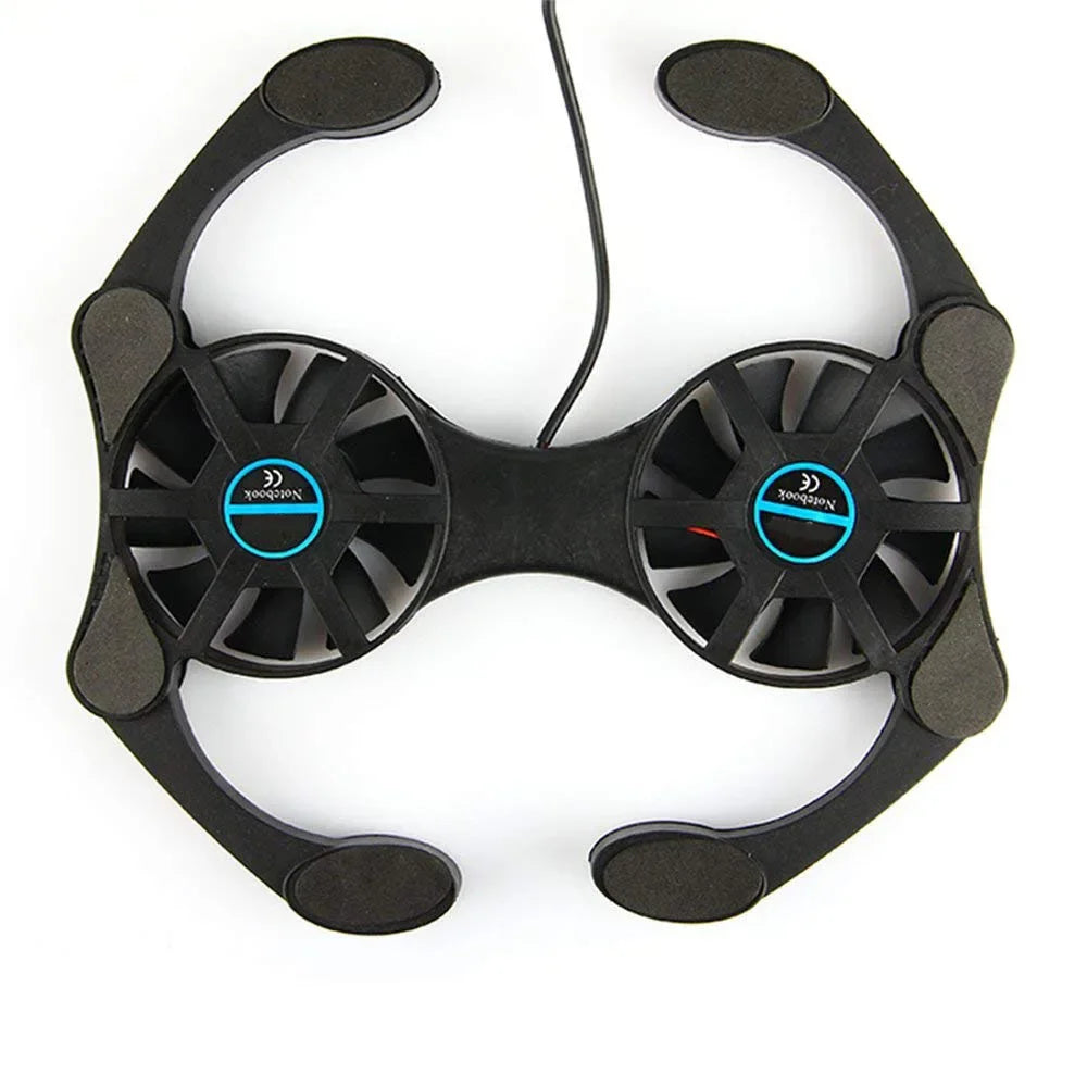 Foldable USB laptop cooling pad with dual fans, mini octopus cooler for 7-15 inch laptops.